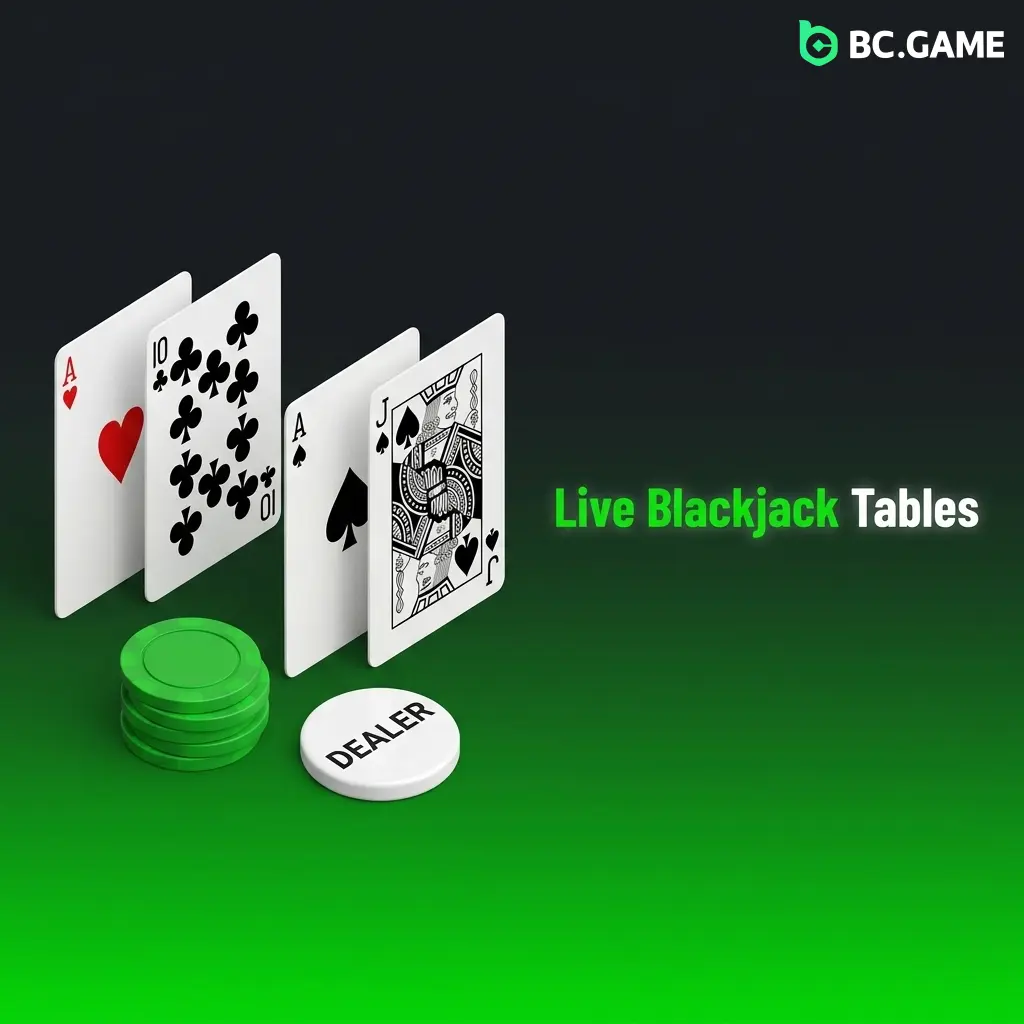 Live blackjack tables at BC Game with real dealers, featuring Evolution Gaming and Pragmatic Play options for Indian players