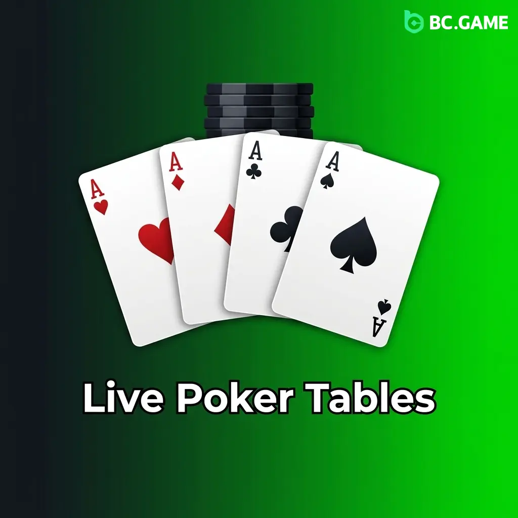 Live poker tables at BC Game with real dealers featuring Casino Hold'em, Three Card Poker, and Ultimate Texas Hold'em