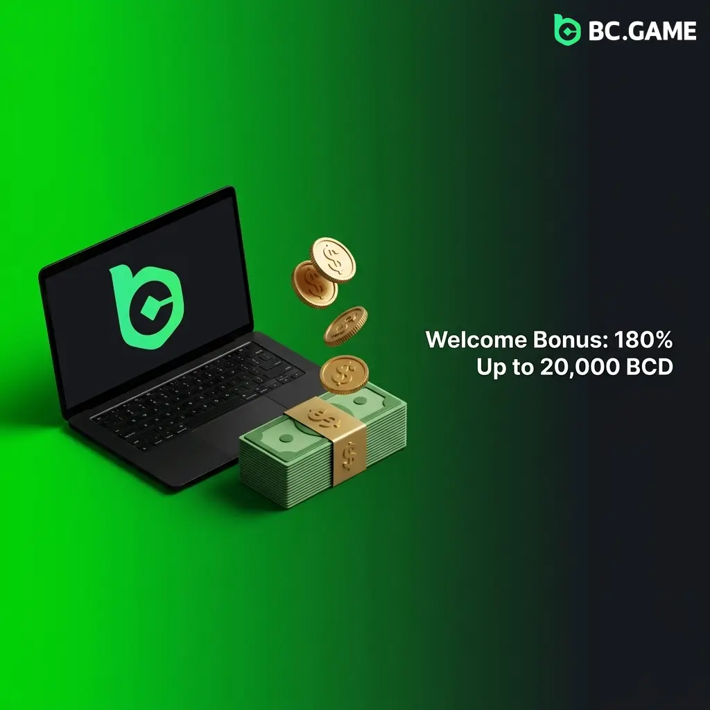 180% welcome bonus up to 20,000 BCD for new players in India on casino, live casino, and sports betting
