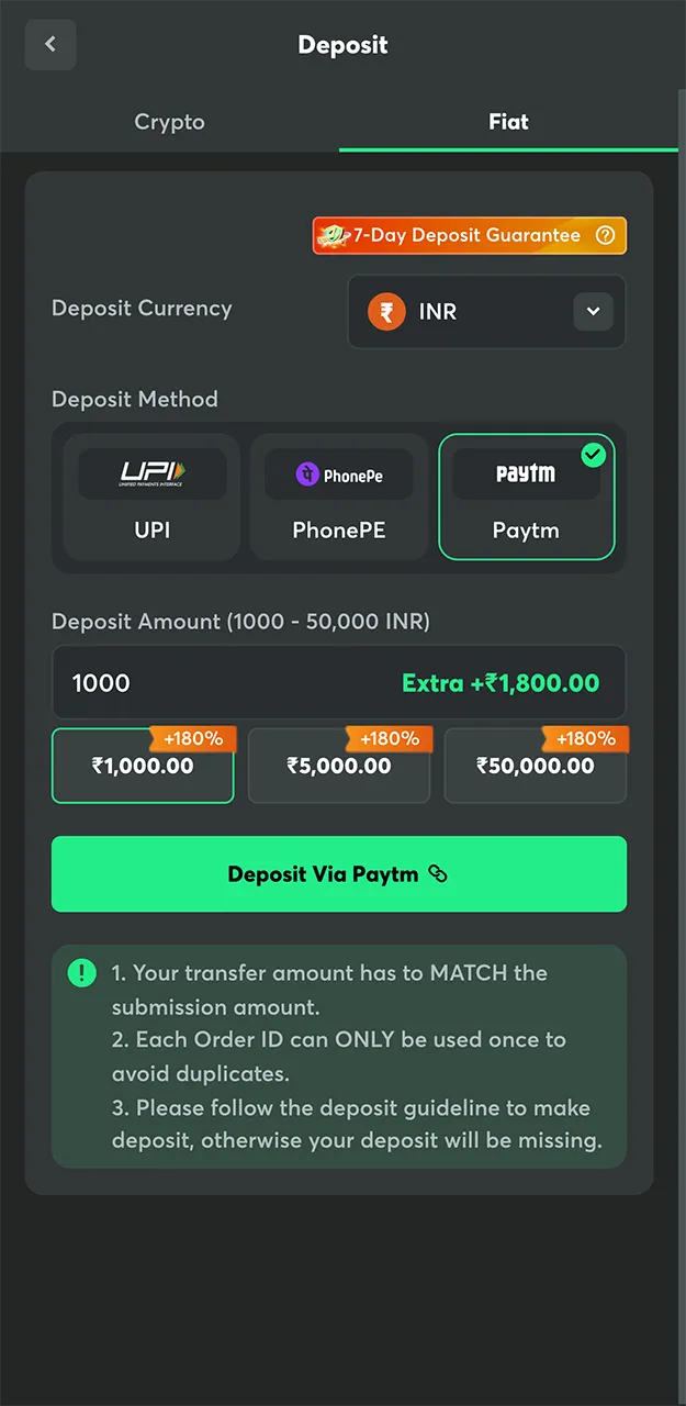 Use the PayTM payment system to add funds to your account on the BC Game website.
