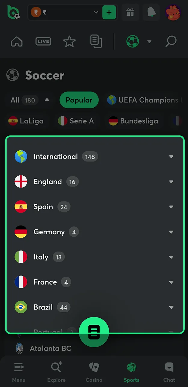 Select the English Premier League for your bet on the BC Game website.