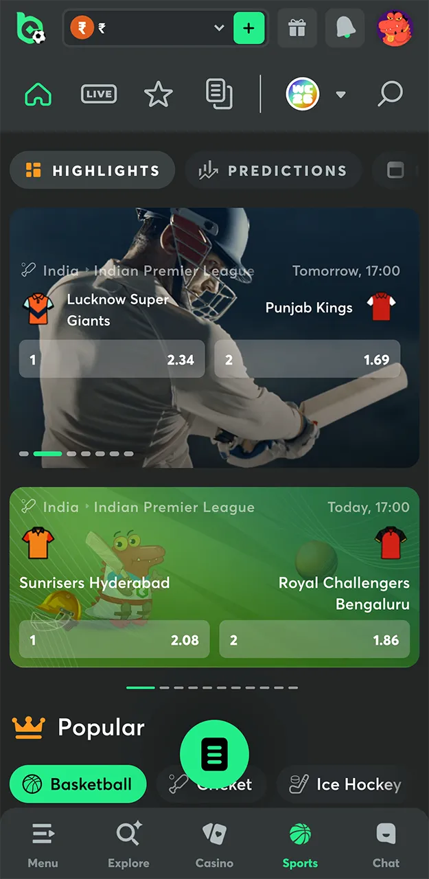 Go to the sports section on the BC Game website and select a match to bet on.