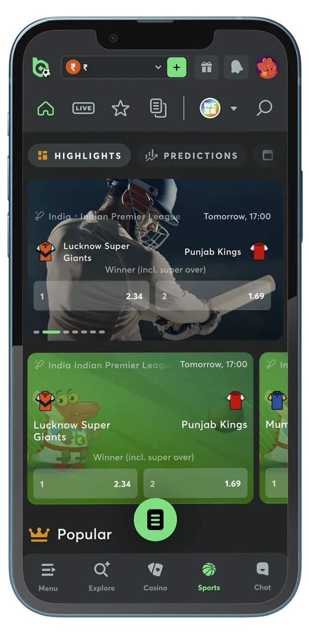 Select a match featuring your favorite team on the BC Game website.