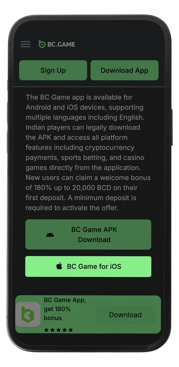 Use this direct link to download the BC Game app for iOS.