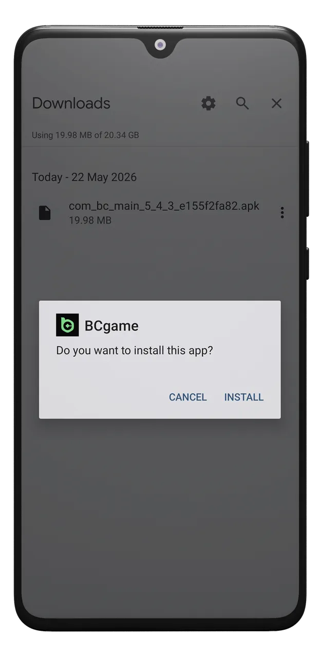 Please wait a moment while the BC Game mobile app installs.