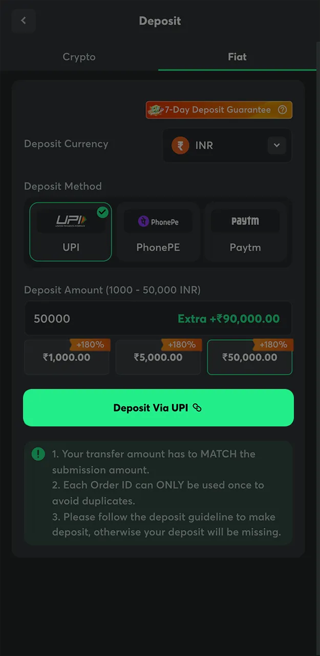 Confirm the deposit amount and wait for it to be credited to your BC Game account.