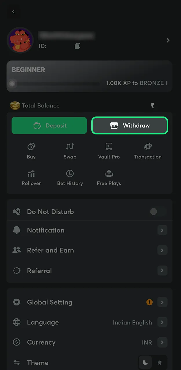 Open the wallet tab on the BC Game website and initiate a withdrawal.