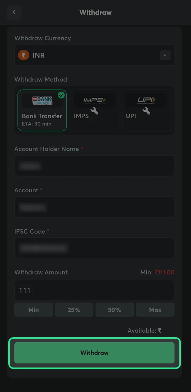 Complete the withdrawal process on the BC Game website and wait for the funds to be credited to your account.