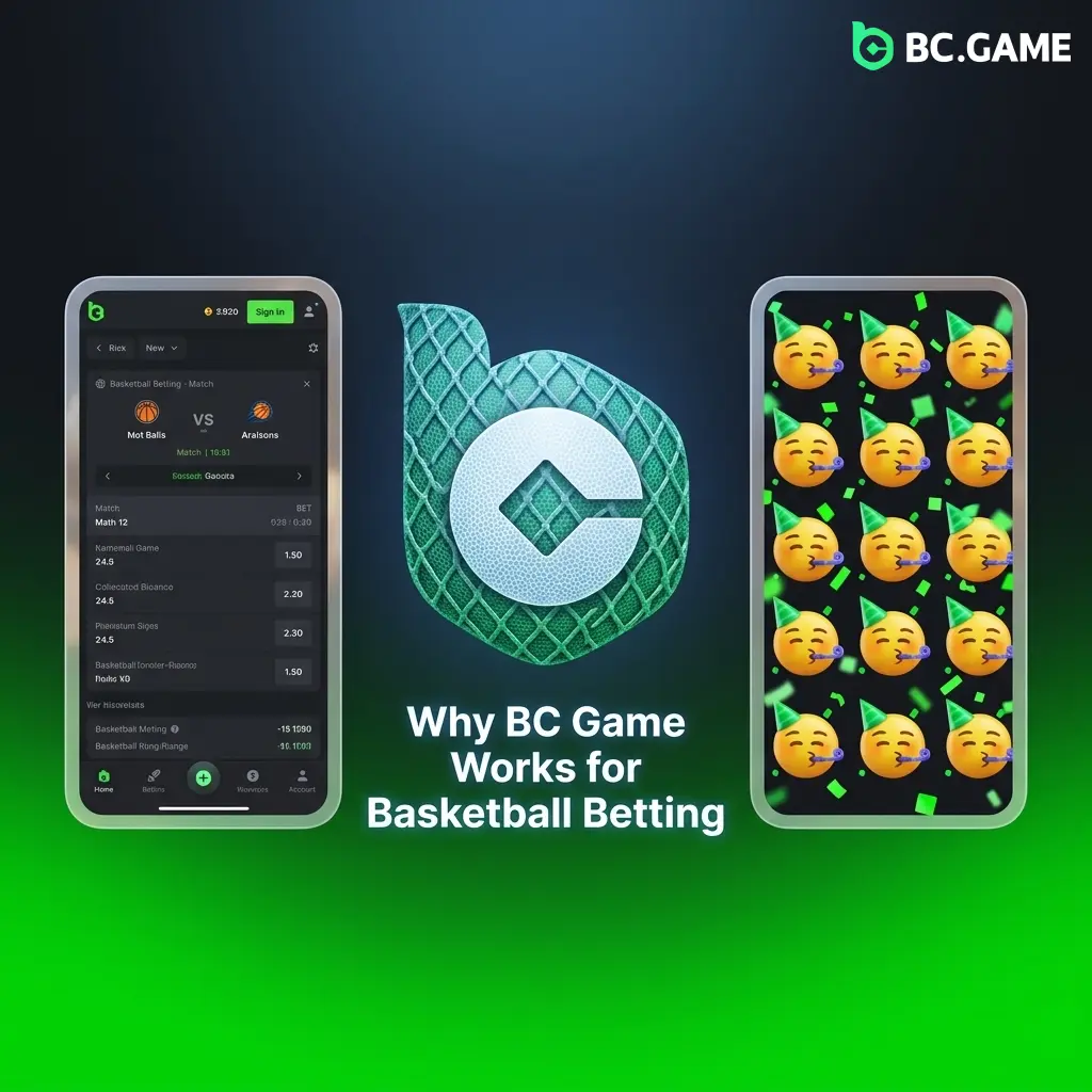 BC Game basketball betting platform showing NBA EuroLeague live odds player props and crypto payouts on mobile and desktop