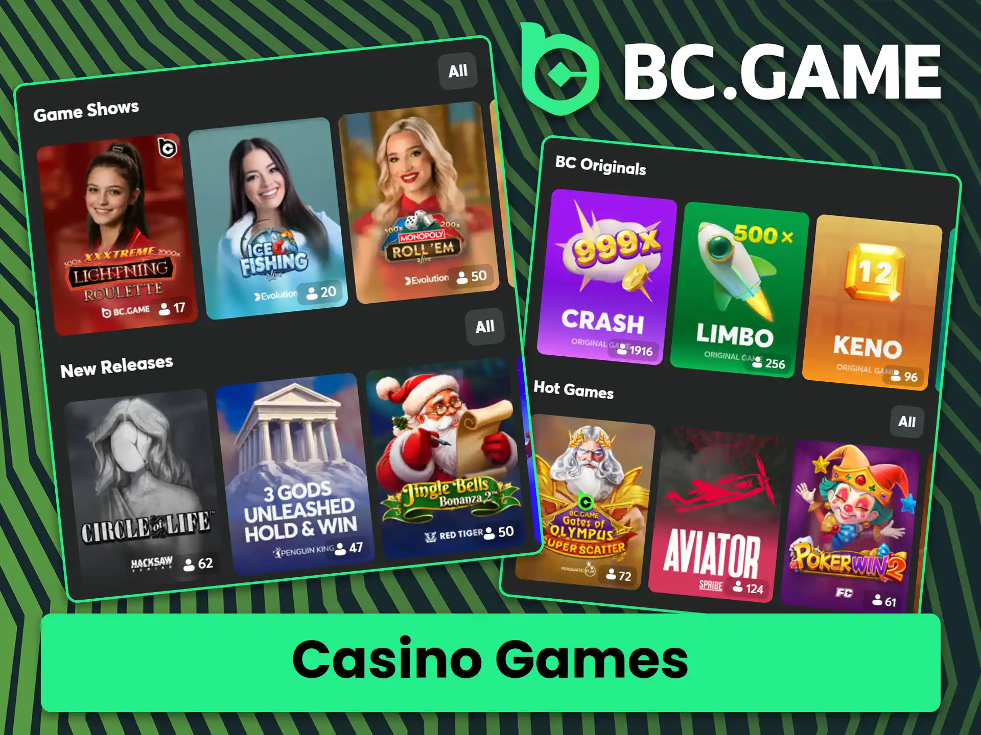 Launch your favourite slots and table casino games on BC Game.