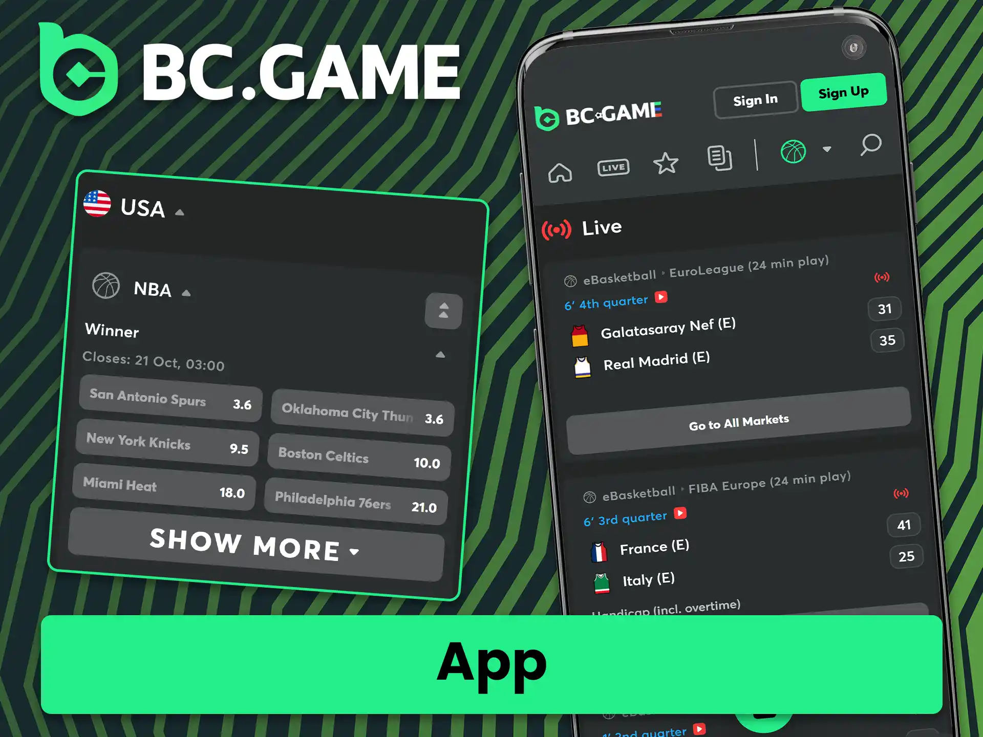 Place bets on your favorite basketball games in the BC Game app.