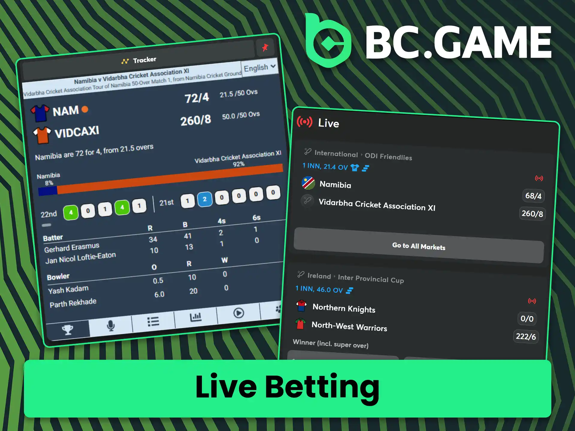Place live bets on cricket at BC Game.