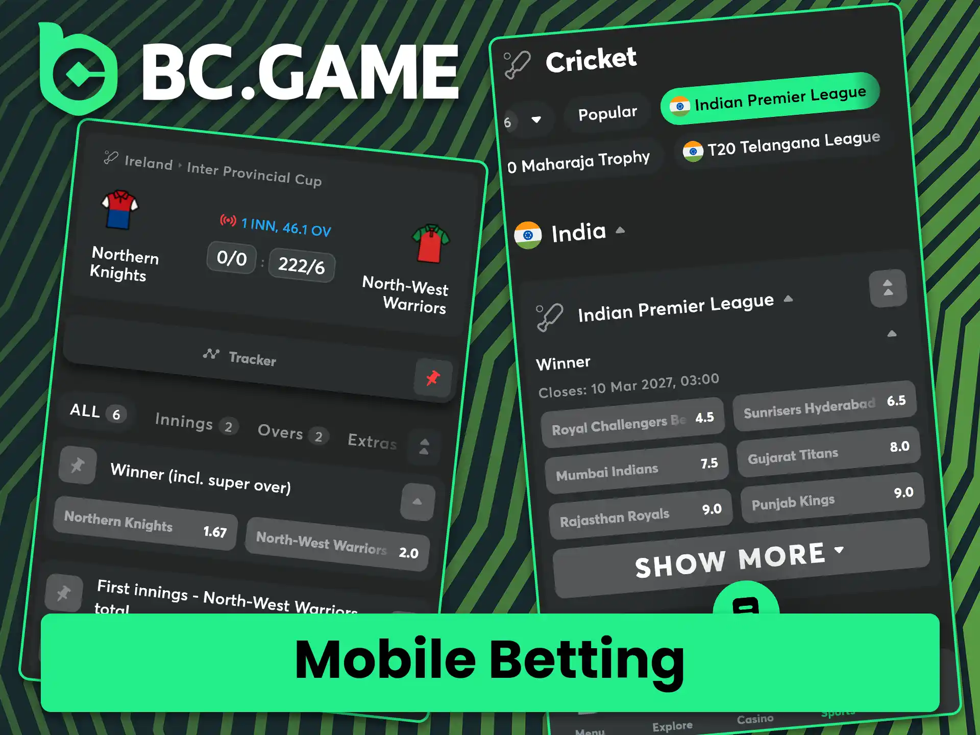 Place bets on your favorite cricket matches in the BC Game app.