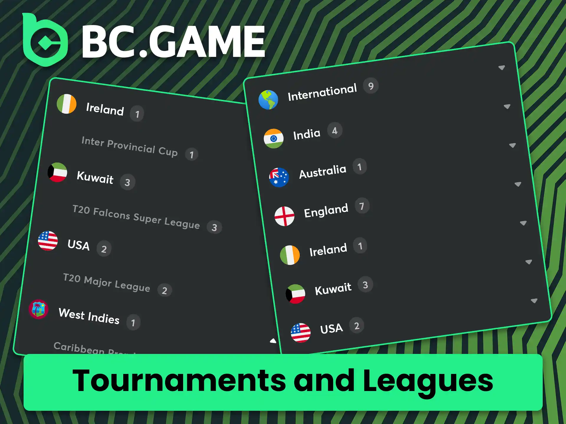 Bet on popular cricket tournaments and leagues at BC Game.