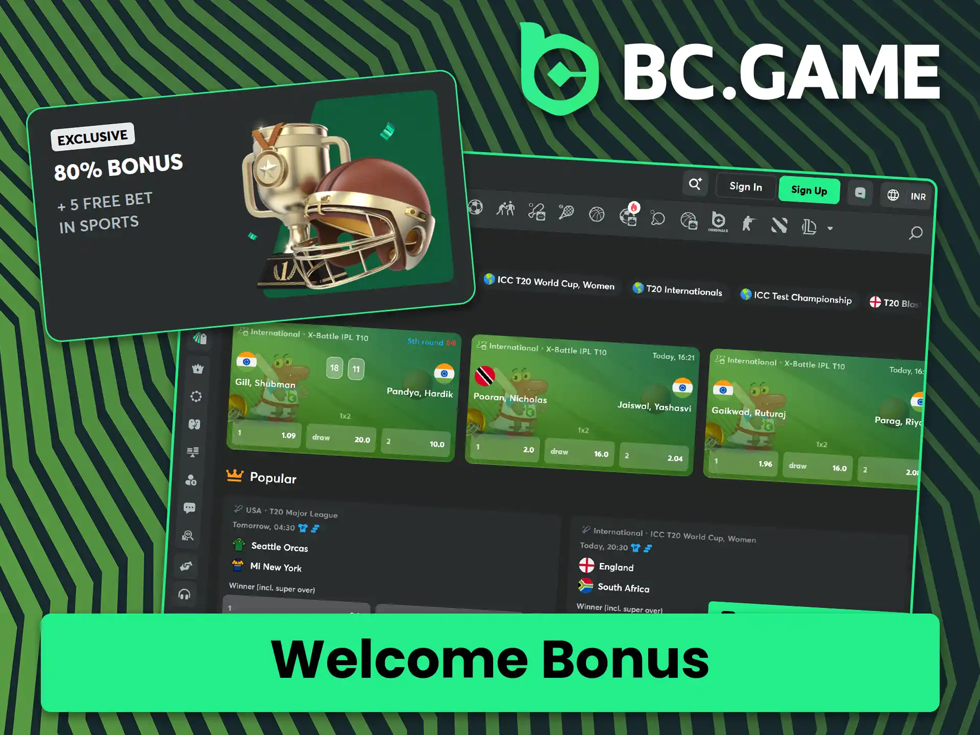 Claim your promotional reward under the welcome bonus for cricket betting at BC Game.
