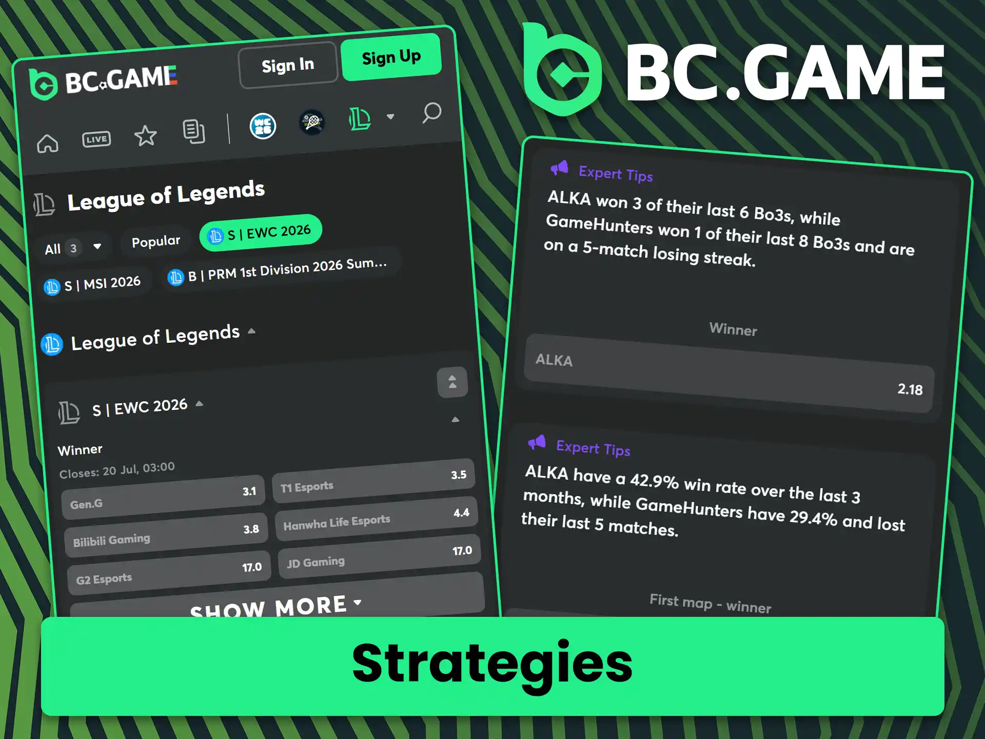 Read these practical tips and strategies to improve your esports betting on BC Game.