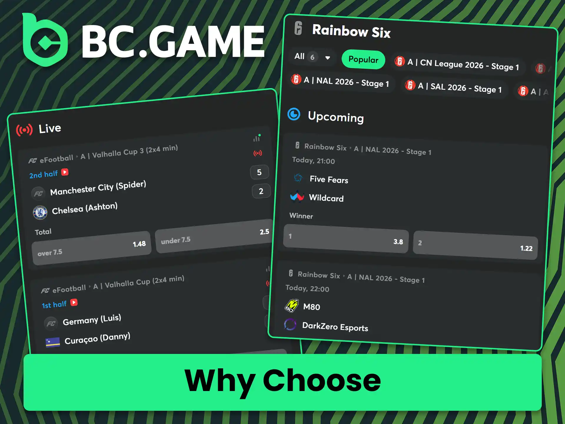 Review the key advantages and see why choose BC Game for esports betting.