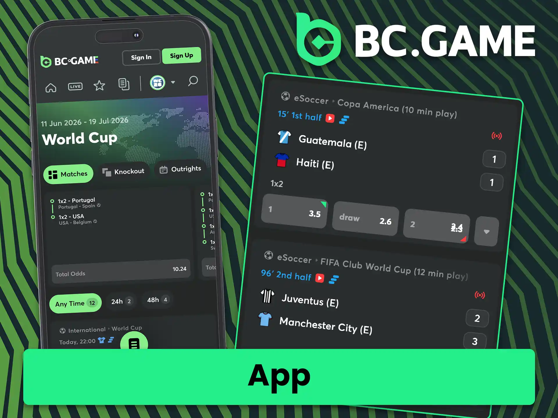 Download the official BC Game app and place bets on football.