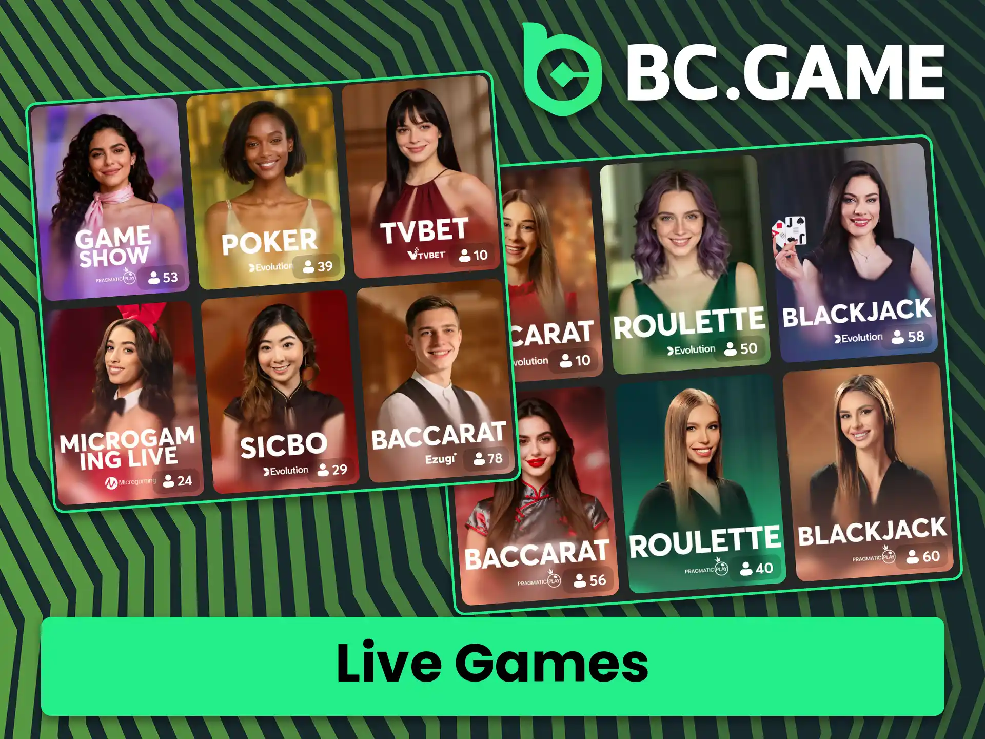 Explore the full catalog of real dealer live games at BC Game casino.