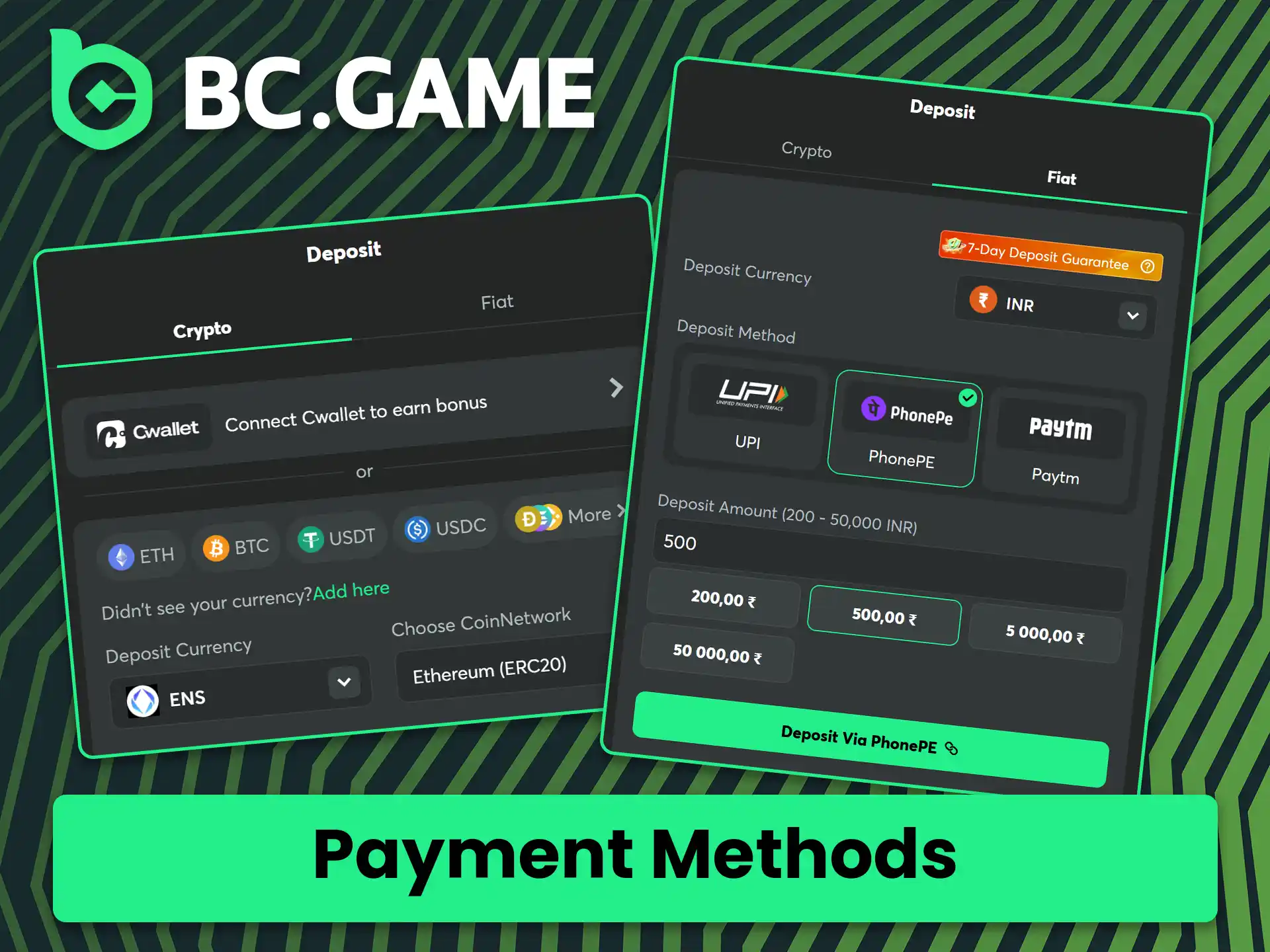 Explore the local payment systems available on BC Game.