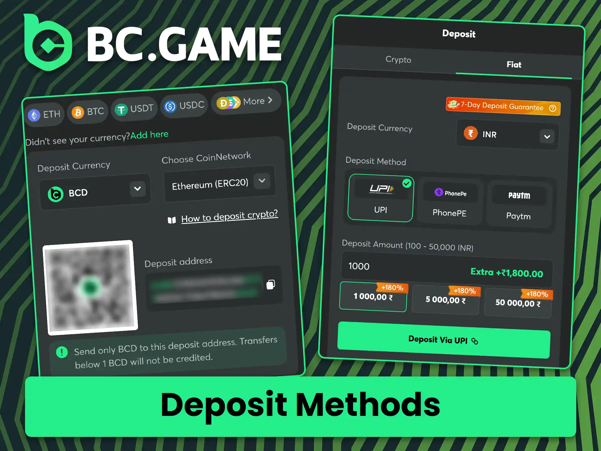 Choose a secure payment method on BC Game.