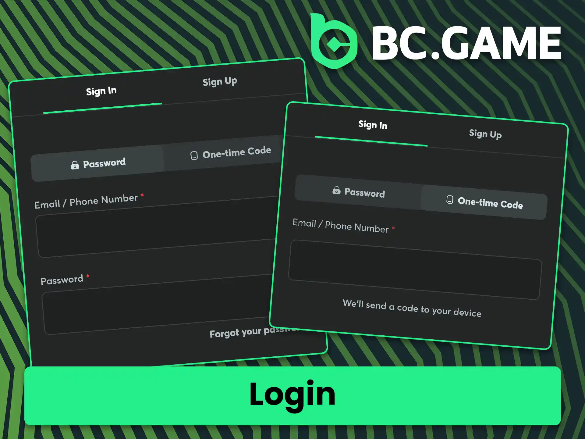 Type in your registered personal information to login to your BC Game account.