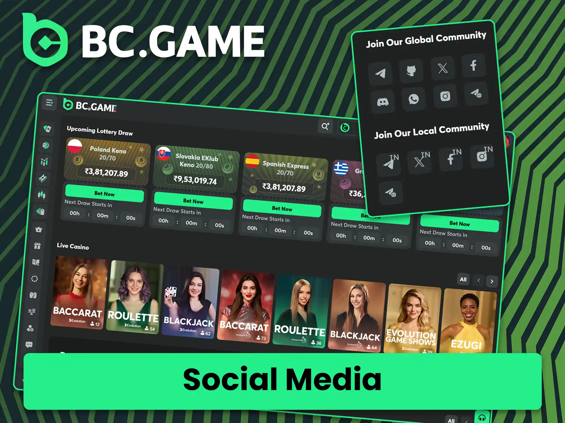 Find alternative communication channels under social media and messaging platform support for BC Game.
